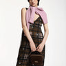 ESSENTIEL ANTWERP-Abito a Quadri in Tulle con Applicazioni Marroni-TRYME Shop