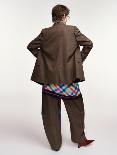 Blazer Doppiopetto Oversize a Quadri Marrone
