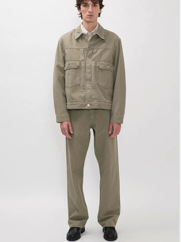 Pantalon cinq poches en twill de coton vert