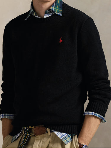 Maglia Girocollo in Cotone Regular Fit Nero