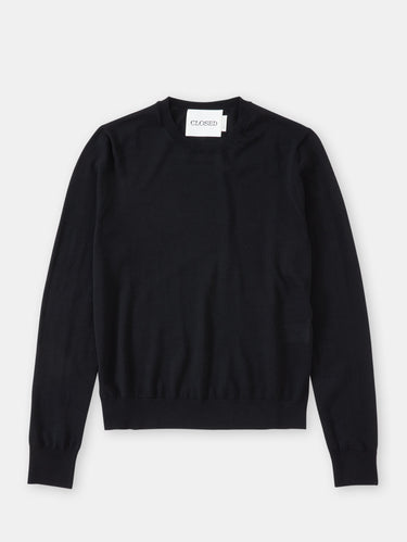 Black Fine Wool Sweater with Contrasts