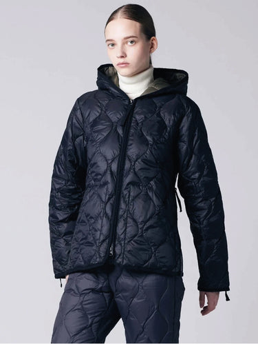 Piumino Leggero con Trapuntatura a Onde e Cappuccio Navy