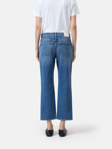 Cropped Jeans with Mid Rise Blue