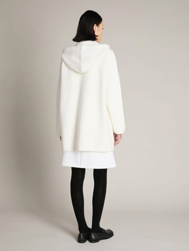 Cappotto in Maglia di Lana con Capppuccio Bianco