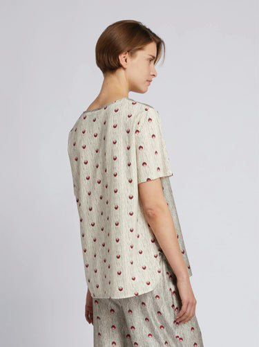 Bluse mit Einsatz aus reiner Seide Beige