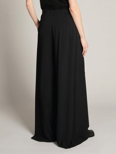Pantaloni in Jersey con Gamba Larga e Pieghe Nero