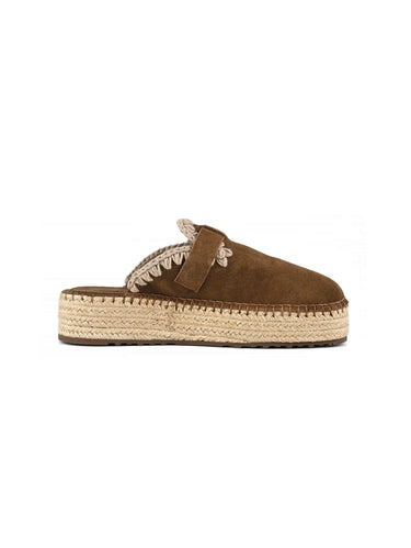 Sabot con Suola Platform e Suede Marrone