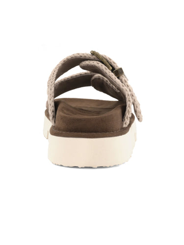 Sandali Bassi con Doppia Fibbia in Suede Marrone