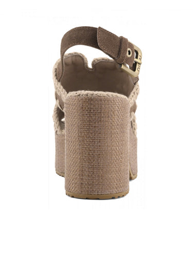 Sandali con Zeppa in Raffia Marrone