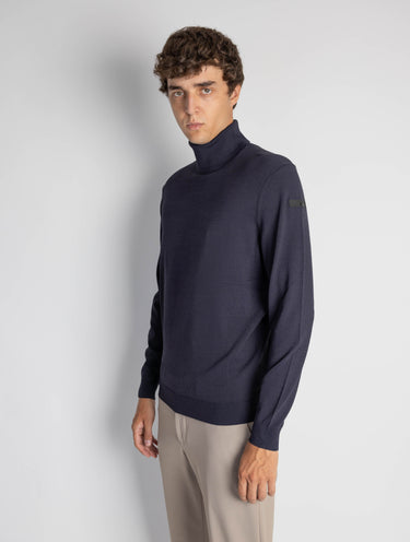 Col roulé en fil extensible bleu
