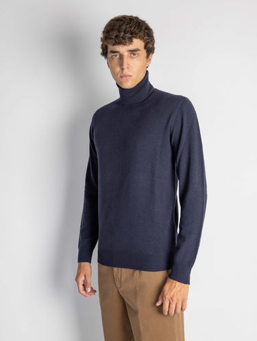 Pull col montant en laine Geelong bleu