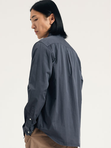 Camicia in Twill di Cotone Tinta in Capo Grafite