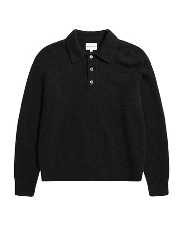 Polo aus Strick mit zwei Knöpfen in Schwarz
