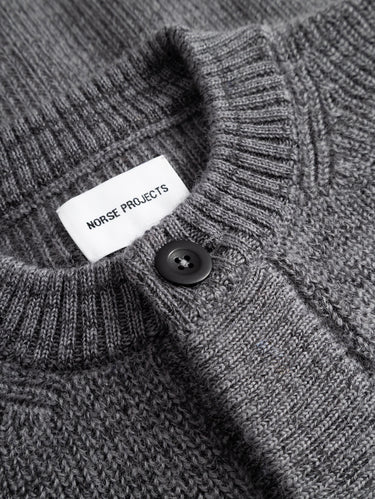 Cardigan Girocollo in Lana e Cotone Grigio Melange