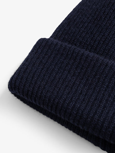 Berretto in Lana a Coste Marrone Blu Navy