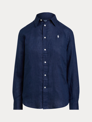 RALPH LAUREN-Camicia in Lino Over Blu-TRYME Shop