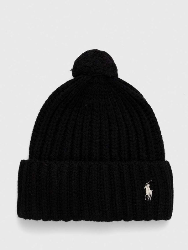 RALPH LAUREN-Cappello con Pompon e Ricamo Pony Nero-TRYME Shop