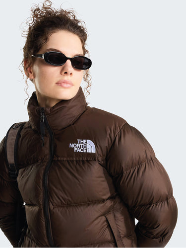 Braune Retro Nuptse-Jacke für Damen in kastiger Passform