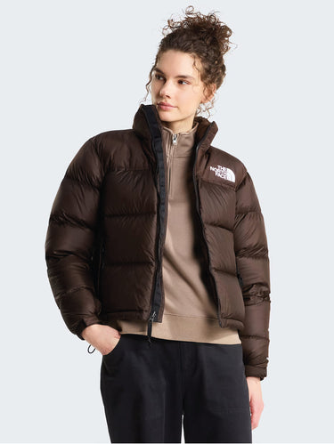 Braune Retro Nuptse-Jacke für Damen in kastiger Passform