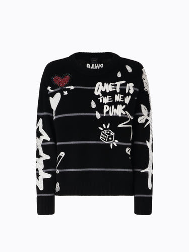 Maglia in Lana con Ricami Punk Nero