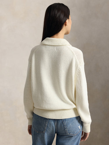 Pullover aus Leinen-Baumwoll-Mischgewebe mit weißem Polo-Bär