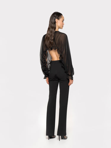 Flared broek van technisch materiaal, zwart
