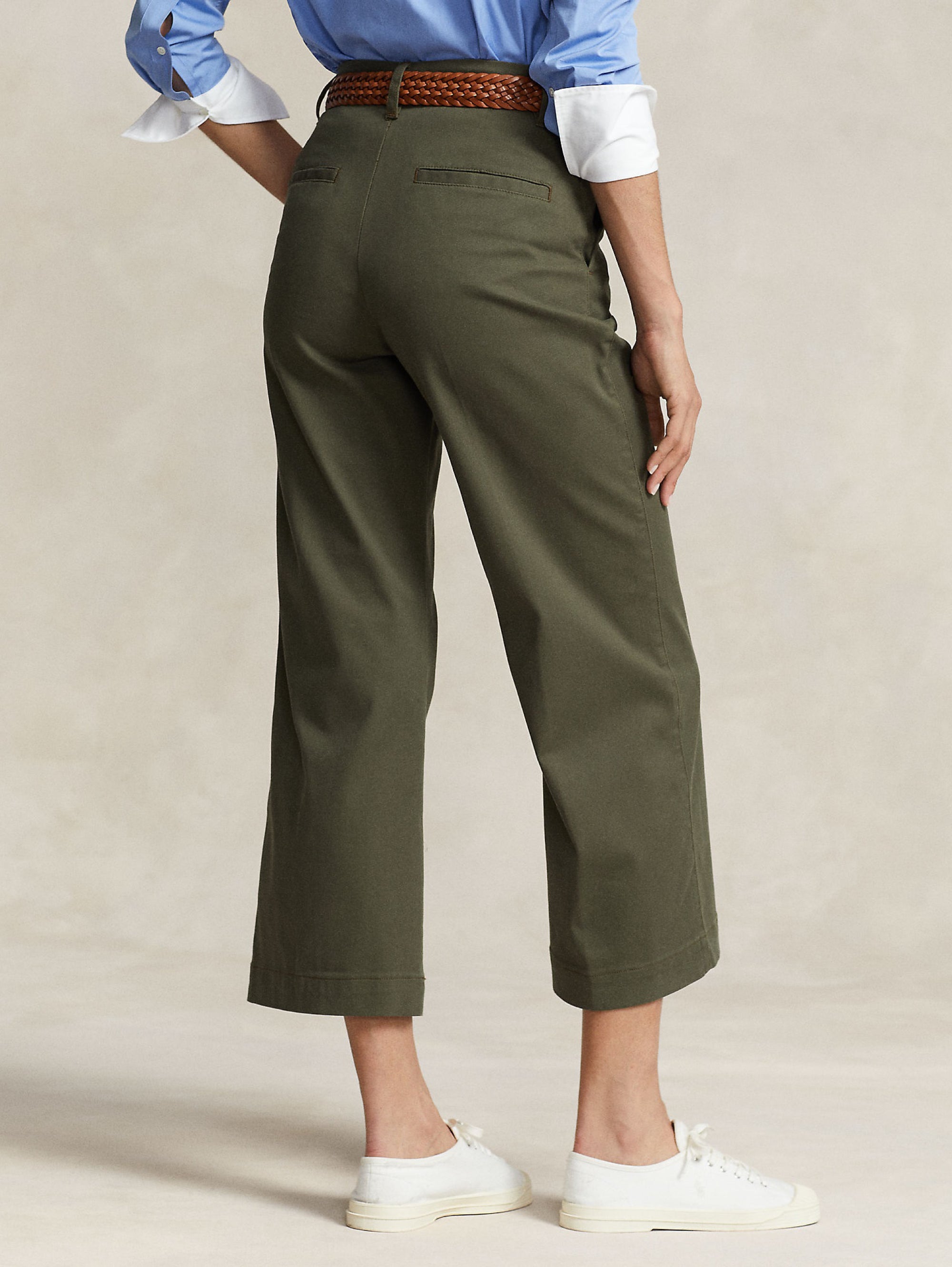 Pantaloni in Twill di Cotone Cropped Verde
