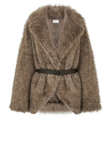P.A.R.O.S.H.-Giaccone in Ecopelliccia a Pelo Lungo Greige-TRYME Shop