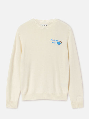 Maglione Girocollo in Misto Lana con Ricamo Piumone Night Bianco