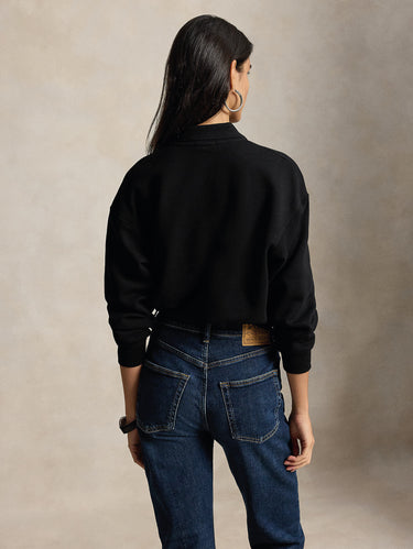 Polo-Kragen-Sweatshirt mit Knöpfen, schwarz