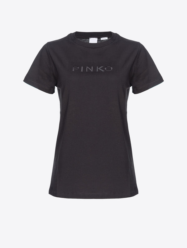 PINKO-T-shirt con Logo Ricamato Nero-TRYME Shop