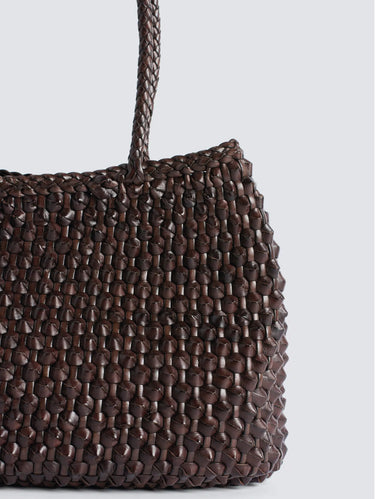 Borsa a Mano in Pelle Intrecciata Santa Croce Cactus Marrone Scuro