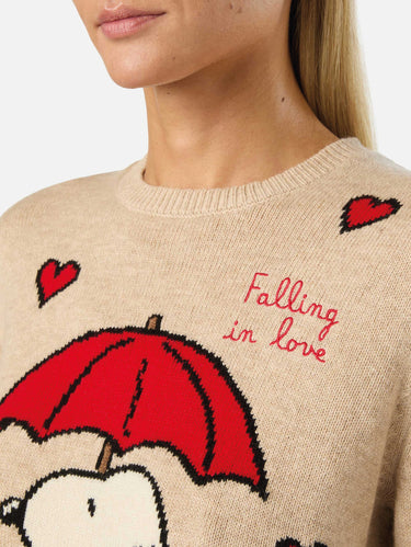 Maglione Girocollo Snoopy Falling in Love Beige