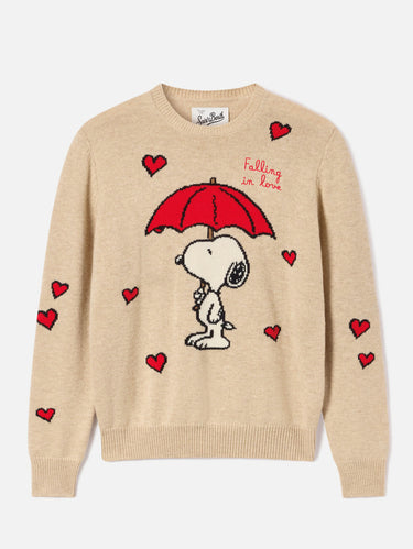 Maglione Girocollo Snoopy Falling in Love Beige