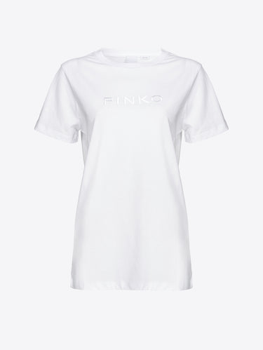 PINKO-T-shirt con Logo Ricamato Bianco-TRYME Shop