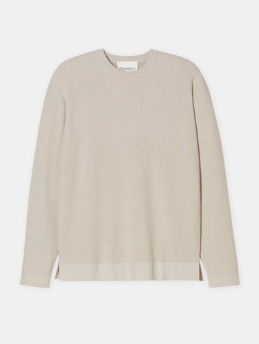 Rundhalspullover mit Rippenmuster Beige