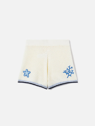 Gehaakte Shorts met Maritiem Thema in Wit