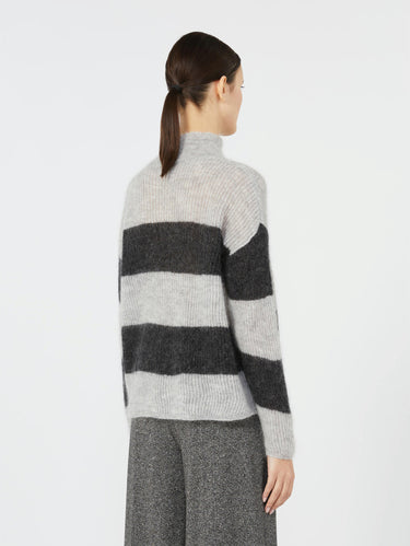 Maglia a Righe in Misto Mohair Grigio