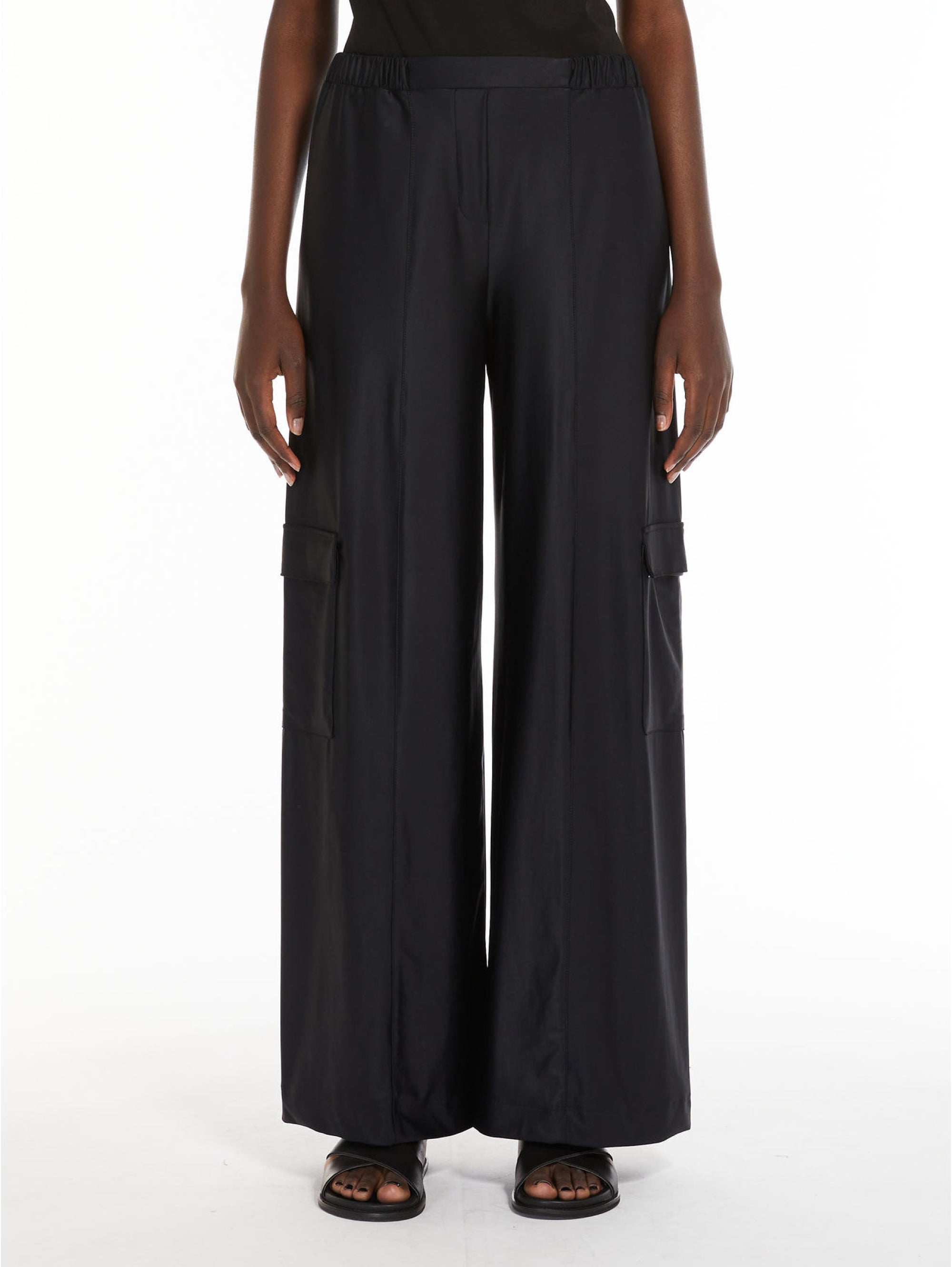 MAX MARA LEISURE-Pantalone Cargo in Jersey Tecnico Nero-TRYME Shop