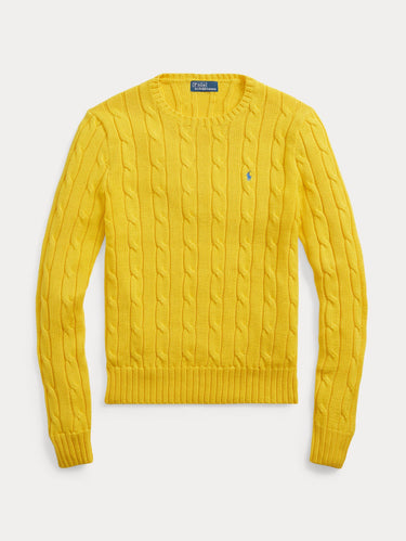Strickpullover mit Zopfmuster aus Baumwolle in Gelb