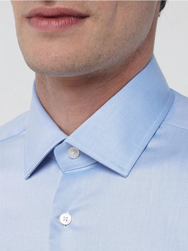 Camicia No Stiro in Cotone Celeste