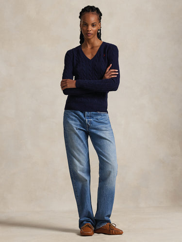 Maglia Collo a V in Misto Cashmere Navy
