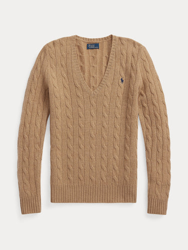 Maglia Collo a V in Misto Cashmere Cammello
