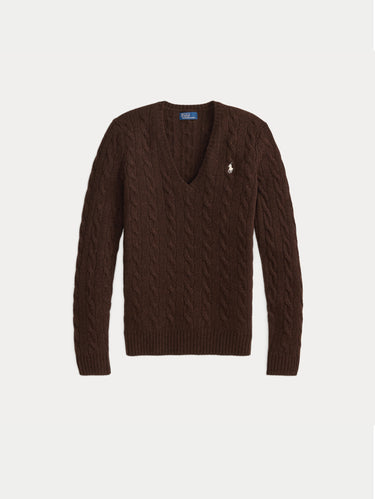 Maglia Collo a V in Misto Cashmere Marrone