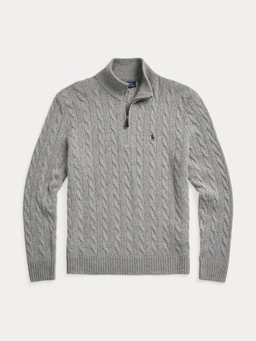 Maglia Mezza Zip a Trecce Grigio Melange