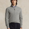 RALPH LAUREN-Maglia Mezza Zip a Trecce Grigio Melange-TRYME Shop