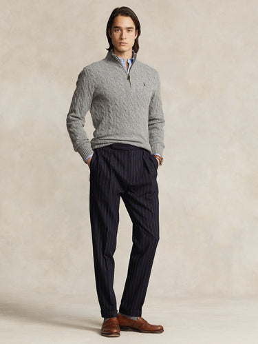 Maglia Mezza Zip a Trecce Grigio Melange