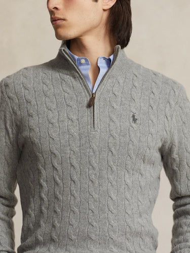 Maglia Mezza Zip a Trecce Grigio Melange
