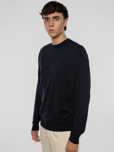 Pull Col Rond en Laine Ultrafine Bleu Nuit