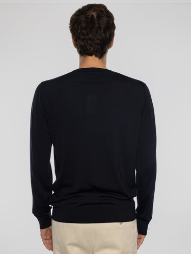 Pull Col Rond en Laine Ultrafine Bleu Nuit